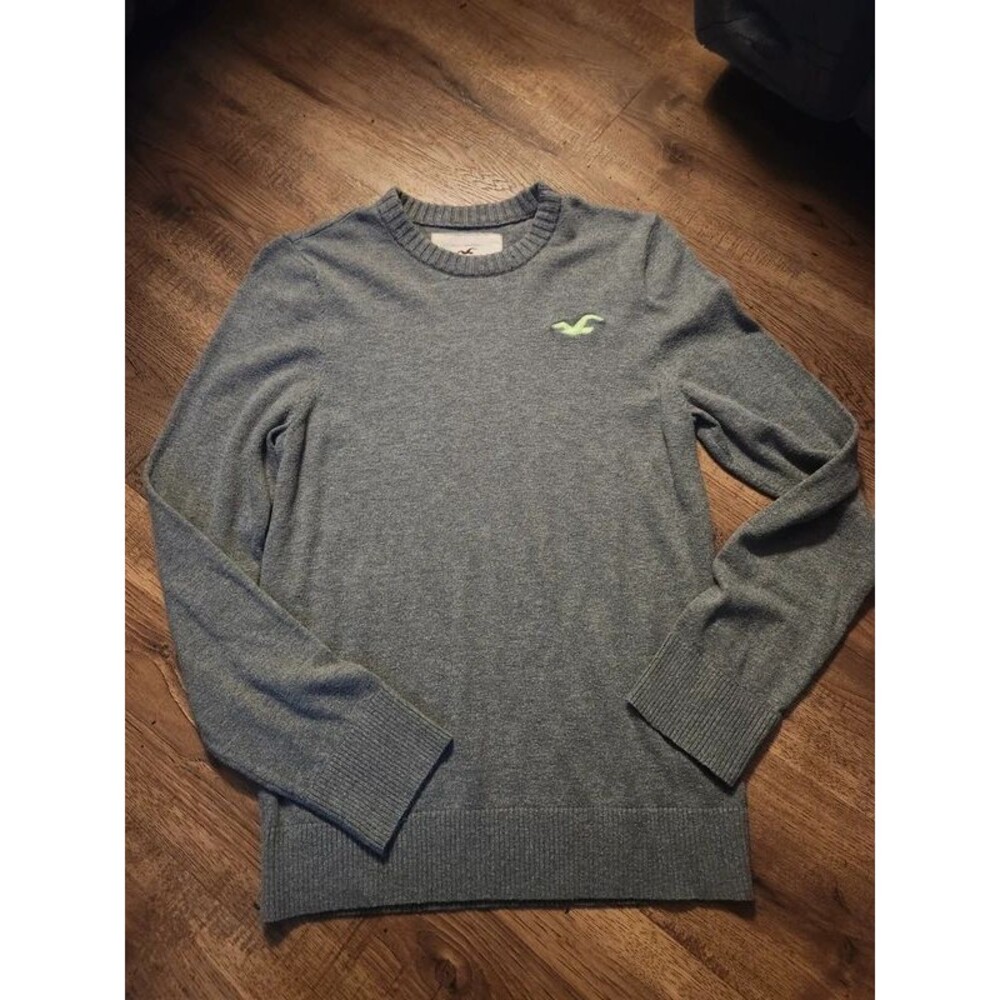 VTG 2002 Y2K Hollister Knit Crewneck Sweater Mens Medium Gray Seagull Logo Surf